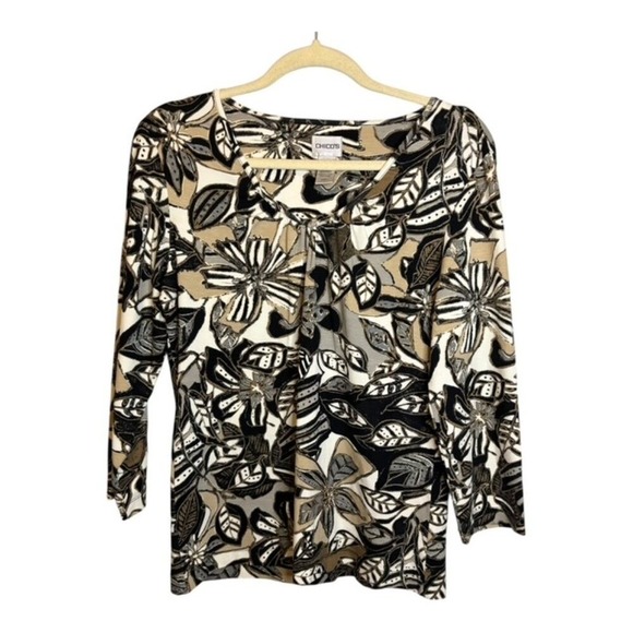 Chico's Blouse Women's Size Medium Floral 3/4 Sleeves Office Chicos 1 - Picture 1 of 3